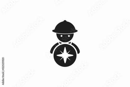 Explorer with Compass Silhouette on White Background - Adventure, Travel, Navigation Icon