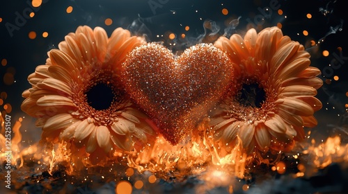 Wallpaper Mural Glittering Heart Embraced by Fiery Orange Gerbera Daisies Torontodigital.ca