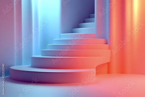 Minimalist spiral staircase with smooth edges in vibrant colors