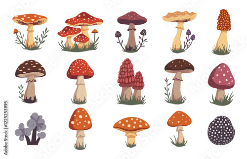 Mushroom flat Illustration Icons set, mushroom Vector Art Illustration Clipart. set of mushroom Illustration bundle