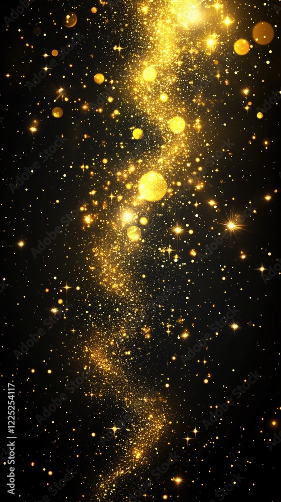 Golden glitter particles on black background creating an abstract festive and elegant design Golden glitter particles on black background creating an abstract festive and elegant design