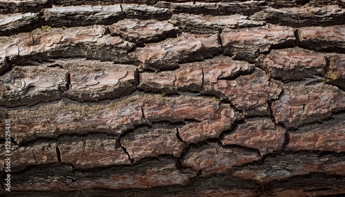 Unspoiled Texture of Ancient Tree Bark Against a Mossy Forest Backdrop, Showcasing the Beauty and Strength of Natures Elements