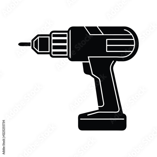 High-Quality Vector Illustration of a Drill Machine Silhouette for Industrial, Construction, and Mechanic Logos, Perfect for Websites, Branding, and Marketing Graphics
