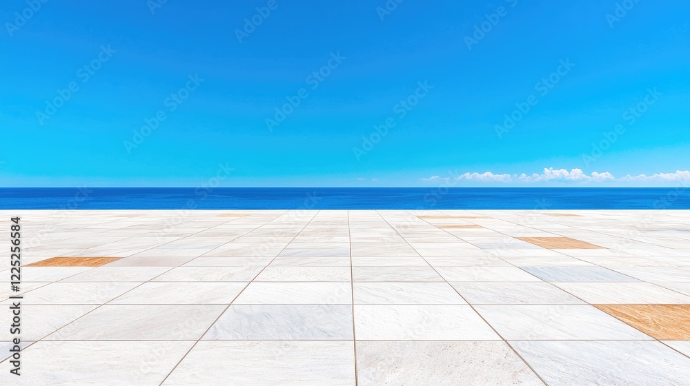 Seaside paved terrace, ocean view, summer sky, background for travel brochure Seaside paved terrace, ocean view, summer sky, background for travel brochure