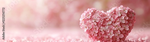 Fresh pink flowers arranged in a perfect heart shape, soft pink tone backdrop, highdetail petals, romantic design, ultrarealistic lighting, highdefinition