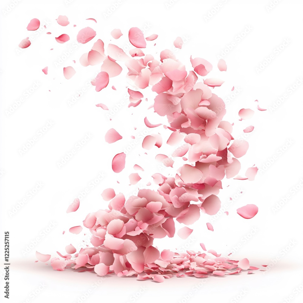 Obraz premium Soft pink petals fall gracefully in a gentle cascade against a clean white background