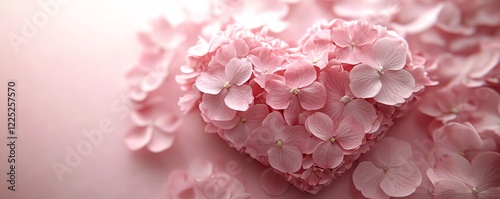 Heartshaped floral arrangement using fresh pink flowers, soft pink backdrop, lush petals and intricate details, romantic and delicate, highdefinition 4K