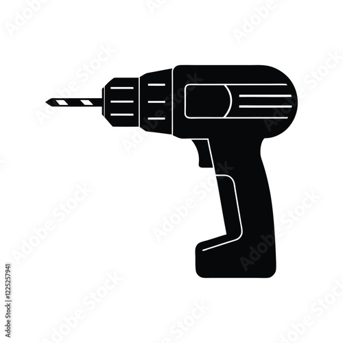 Detailed Vector Silhouette of a Drill Machine Perfect for Industrial, Workshop, and Mechanic-Based Designs, Suitable for Logos, Icons, and Digital Branding Materials
