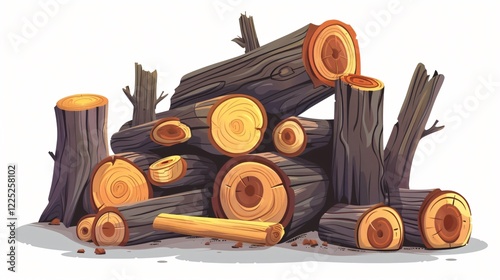 Cartoon Wood Log Stack and Timber Tree Trunks Vector Illustration