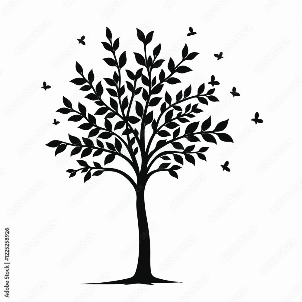 Obraz premium modern tree design, minimalist tree silhouette, boho tree illustration, aesthetic tree art, custom tree vector, hand-drawn tree clipart, tree wall art, vintage tree graphic, eco-friendly design, 3D tr