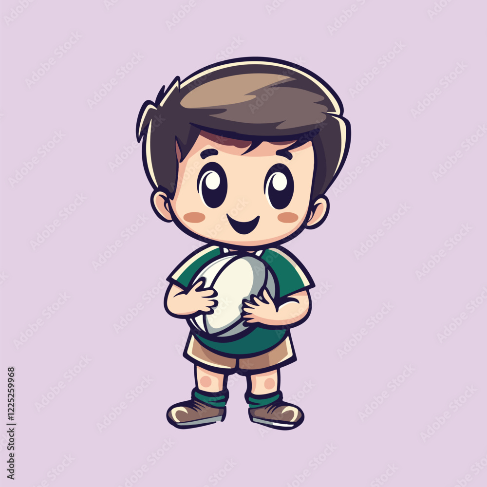 Cute little boy holding a Football vector illustration Cute little boy holding a Football vector illustration