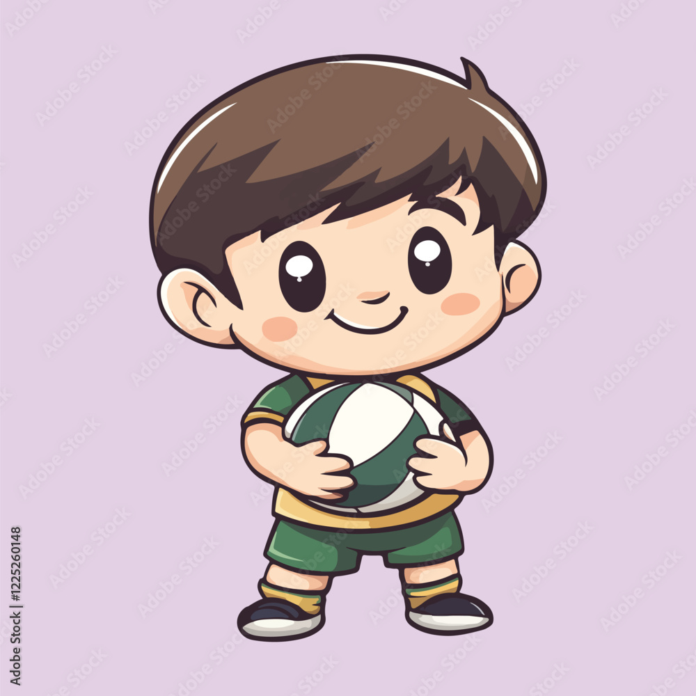 Cute little boy holding a Football vector illustration
