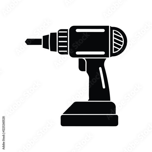 Cordless Drill Machine Silhouette Vector Icon for Industrial, Mechanical, and Home Repair Applications, Ideal for Construction, DIY, and Professional Tool Designs.