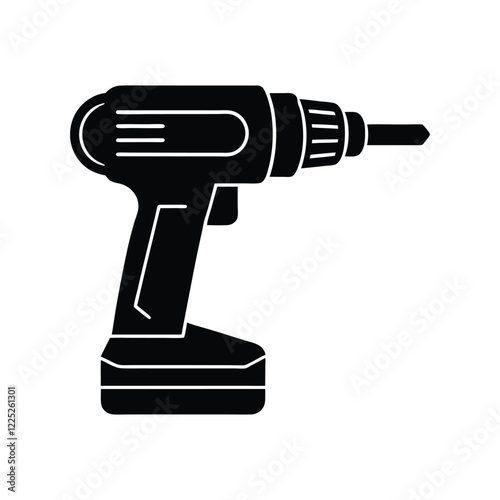 Electric Drill Machine Silhouette Vector Icon, Perfect for Hardware, Industrial Work, Home Repair, Carpentry, and Power Tool Illustrations in Construction Graphics.