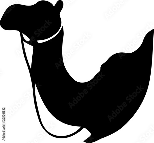 Black silhouette icon of a camel's head and upper body.