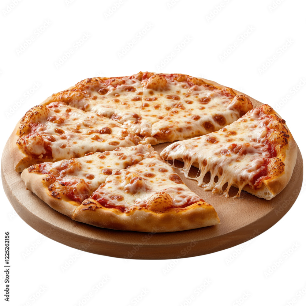 A slice of pizza is being pulled out of a pizza pie. The pizza is topped with cheese and meat A slice of pizza is being pulled out of a pizza pie. The pizza is topped with cheese and meat