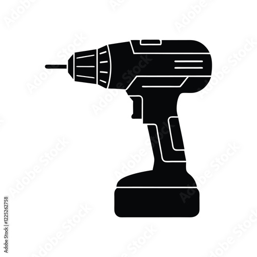 Drill Machine Silhouette Vector Illustration for Hardware and Carpentry