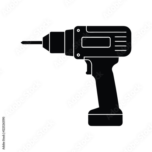 Electric Drill Machine Silhouette Vector Icon for Industrial and DIY Use