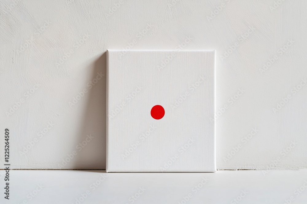 Minimalist art piece featuring a white canvas with a single red dot, set against a neutral background Minimalist art piece featuring a white canvas with a single red dot, set against a neutral background
