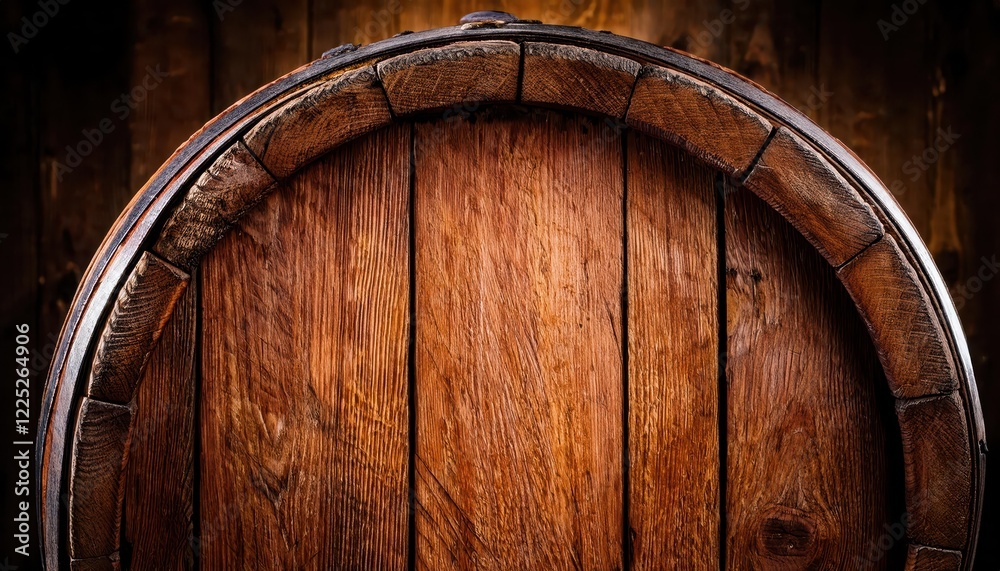 Fototapeta premium Authentic Beer Barrel Wooden Texture Background Evoking the Cozy Atmosphere of an Antique Tavern, with Worn and Rustic Details, Radiating a Sense of Nostalgia and Elegance.