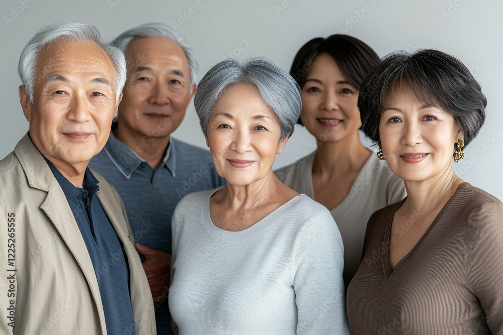 Group of elderly people smiling together in a modern setting Group of elderly people smiling together in a modern setting