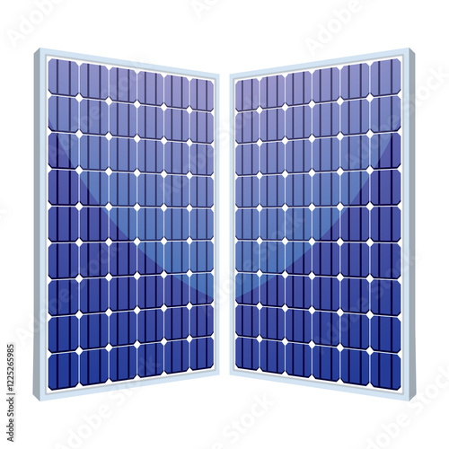 High-Resolution Vector Illustration of Dual Solar Panels with Blue Photovoltaic Cells - Renewable Energy Technology and Eco-Friendly Power Solutions Isolated on White Background