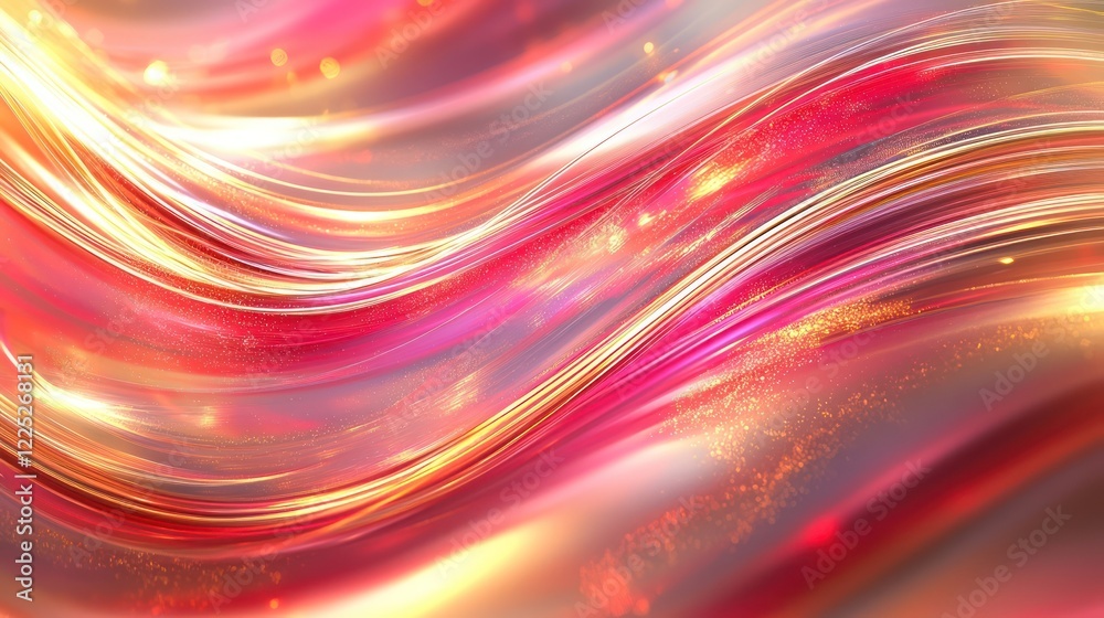 Obraz premium Flowing light trails in shades of red, pink, and gold, curving and intertwining