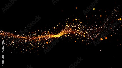 Glowing golden particles swirling in dark space. Magical abstract animation of sparkling light flow. Cosmic energy stream visualization for technology or science backgrounds