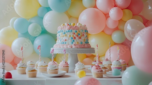 A bright and festive dessert table set up for a celebration,