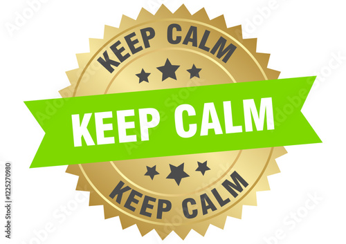 keep calm. keep calm round green and gold label isolated on transparent background