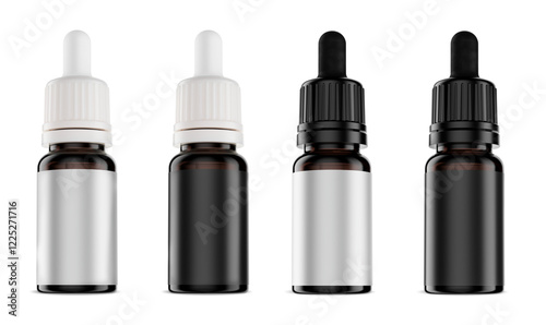 A 10ml dropper bottle of dark brown UV glass for essential oils isolated on transparent background