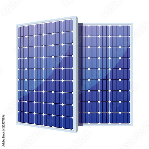 High-Quality Vector Illustration of Dual Blue Solar Panels on White Background for Renewable Energy and Sustainable Technology Concepts