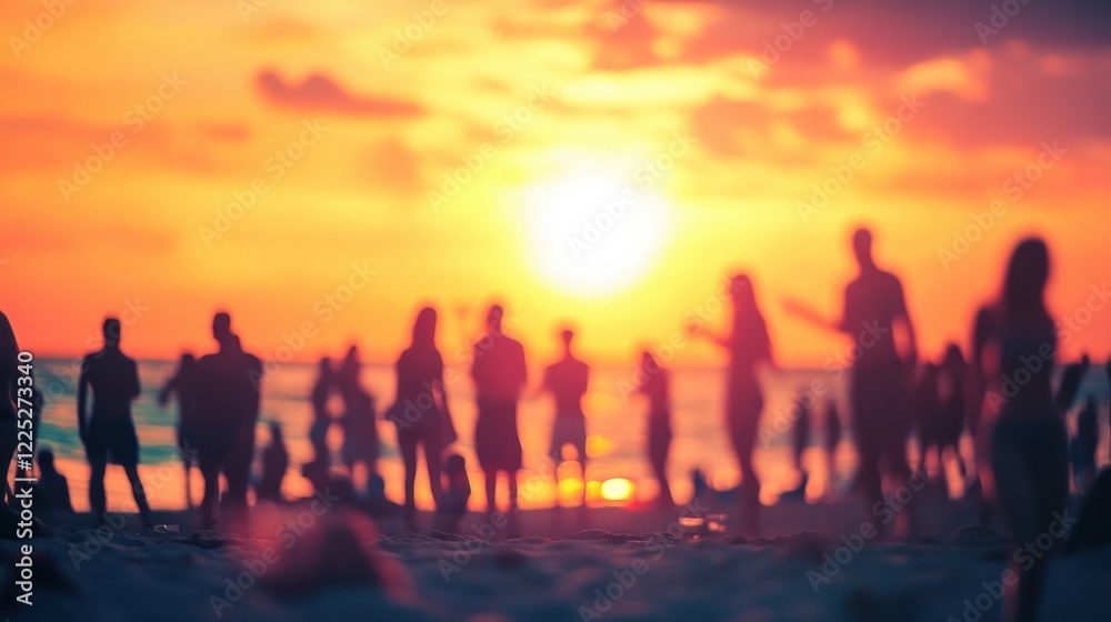 Blurred people having sunset beach party in summer vacation - Defocused image - Concept of nightlife with cocktails and music entertainment Blurred people having sunset beach party in summer vacation - Defocused image - Concept of nightlife with cocktails and music entertainment