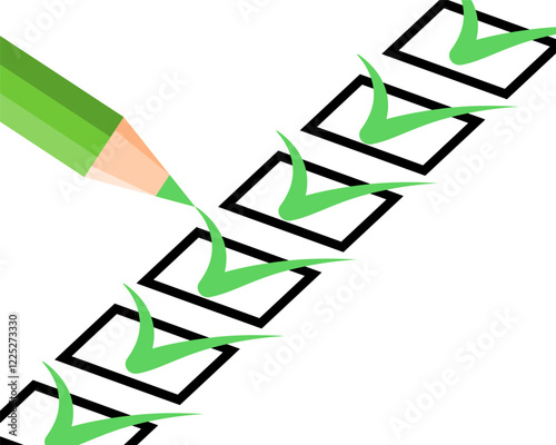 Green Marking on Checklist box with pencil. Isolated on White.