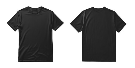 Mockup of t-shirt designs, male black tshirt template, front and back view, mock-up isolated on transparent background, png
