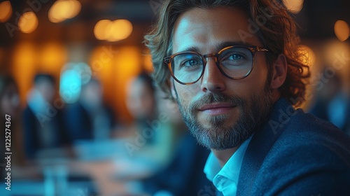Professional Young Adult  Businessman in Focus in a Warm Office Setting