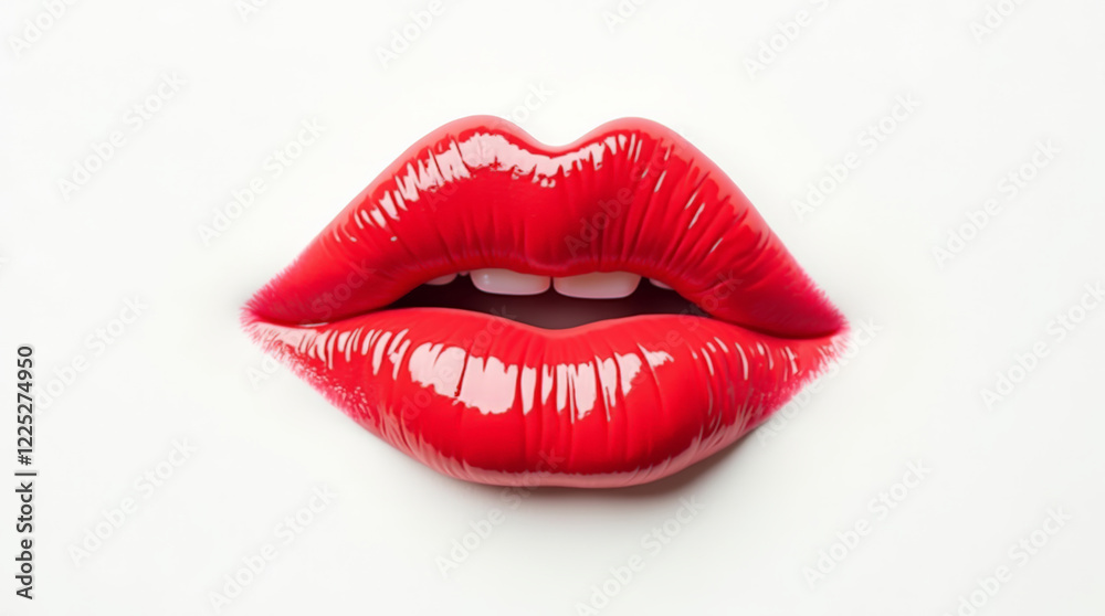 Glossy red lips close-up for design and beauty projects, rich, vivid red tone and smooth texture Glossy red lips close-up for design and beauty projects, rich, vivid red tone and smooth texture