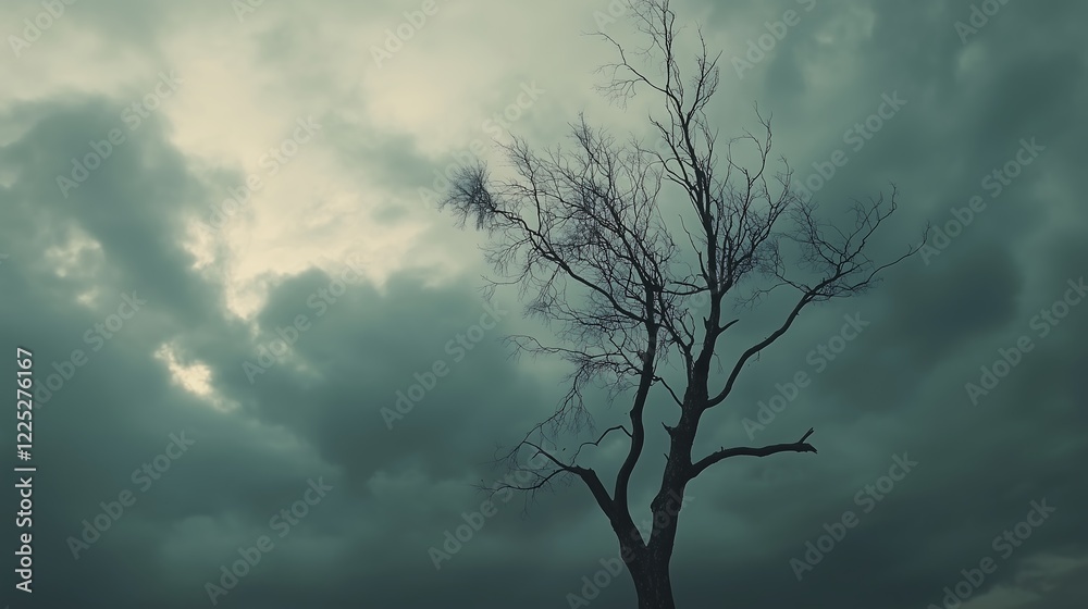 A solitary bare tree under dramatic stormy skies, evoking a sense of desolation and mystery. A solitary bare tree under dramatic stormy skies, evoking a sense of desolation and mystery.