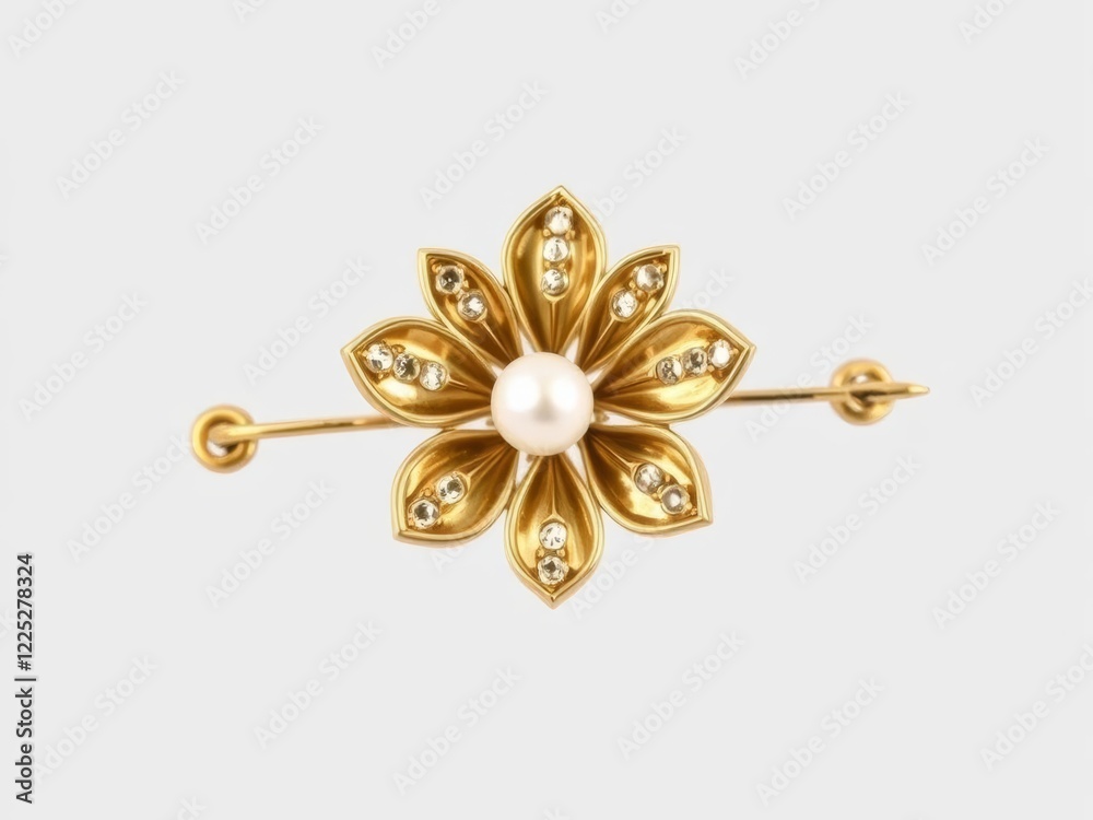 Naklejka premium Delicate Antique Brooches featuring a flower motif with diamonds and pearl