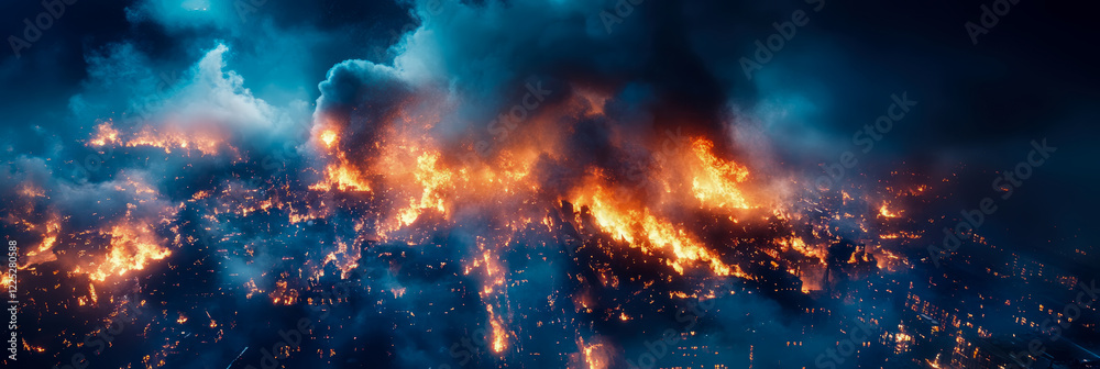 Aerial Night View of a Massive Inferno: A City Engulfed in Flames Aerial Night View of a Massive Inferno: A City Engulfed in Flames