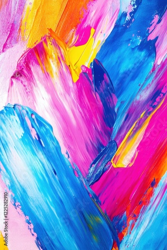 Colorful abstract background with vibrant brush strokes in pink, blue, and yellow. Perfect for artistic designs, creative projects, or digital media applications.