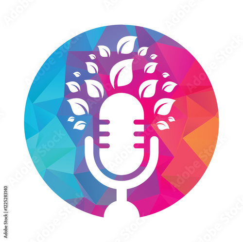 Podcast leaf vector logo design. Podcast talk show logo with mic and leaves.