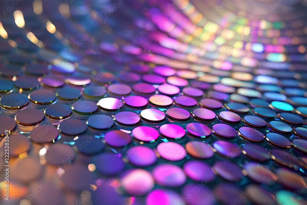 Fototapeta premium Colorful abstract background of shimmering circular patterns reflecting light in a wavy design