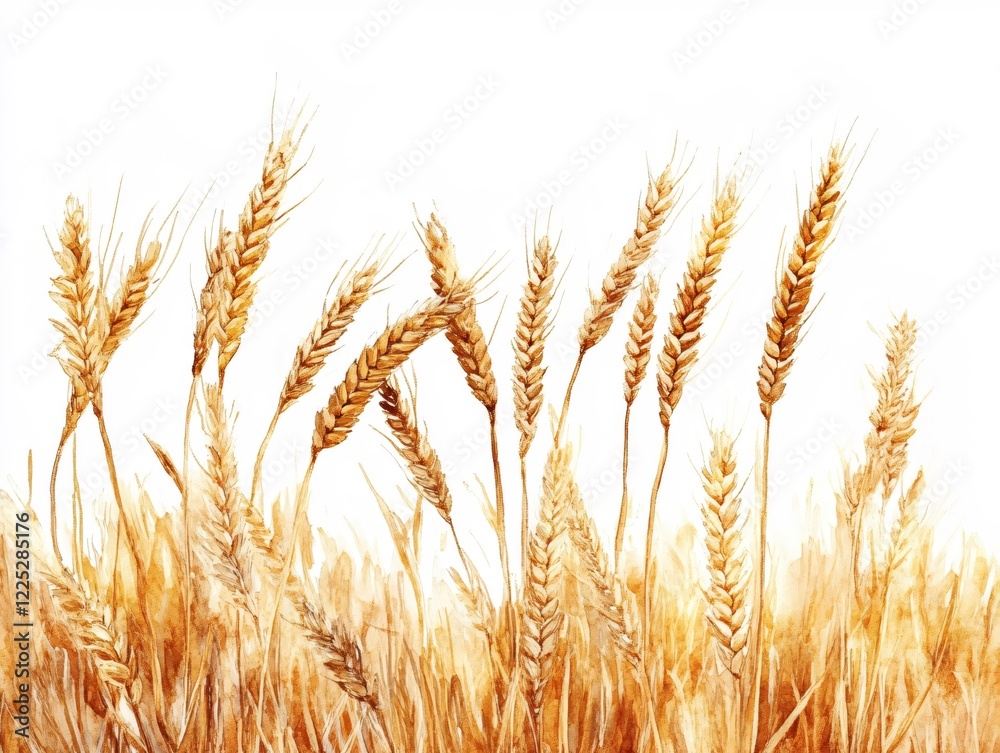 Obraz premium Golden wheat field illustration with white background for autumn harvest season concept