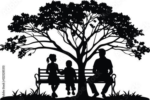 black silhouette of a couple in love sitting on a bench without background