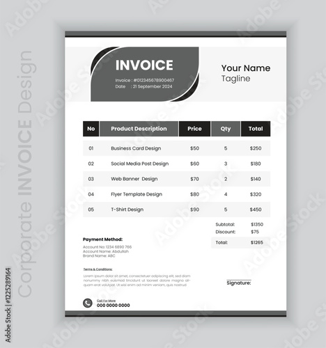 Minimalist Invoice and single page memo design with easy to edit