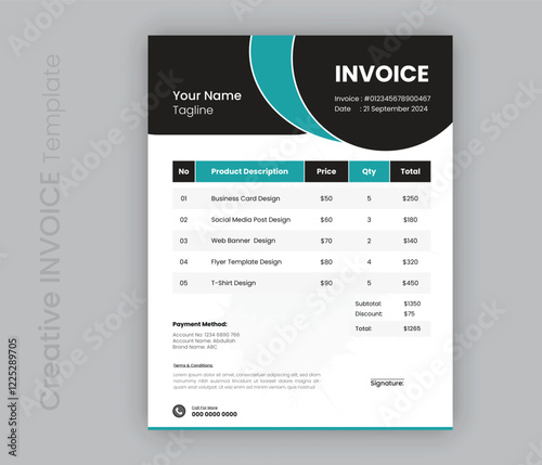 Minimalist Invoice and single page memo design with easy to edit