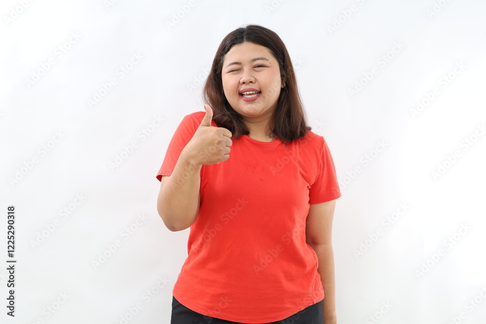 Portrait of confident asian woman showing thumb up in approval, recommending, like something good, standing over white background Portrait of confident asian woman showing thumb up in approval, recommending, like something good, standing over white background