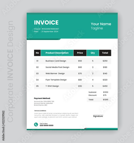 Minimalist Invoice and single page memo design with easy to edit