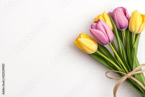 Isolated Bouquet of Tulips in Yellow, Pink, and Purple - Ideal for Floral Arrangements and Spring Celebrations